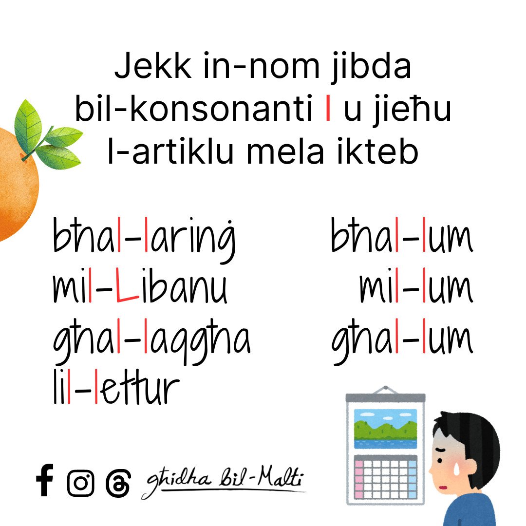 Prepożizzjoni, artiklu u l-konsonanti l